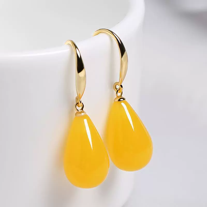 Серьги из пчелиного воска, куриное масло, желтый старый мед, тонкие серьги-капли, винно-красная кровь, янтарь, женские серебряные серьги-крючки, янтарные серьги