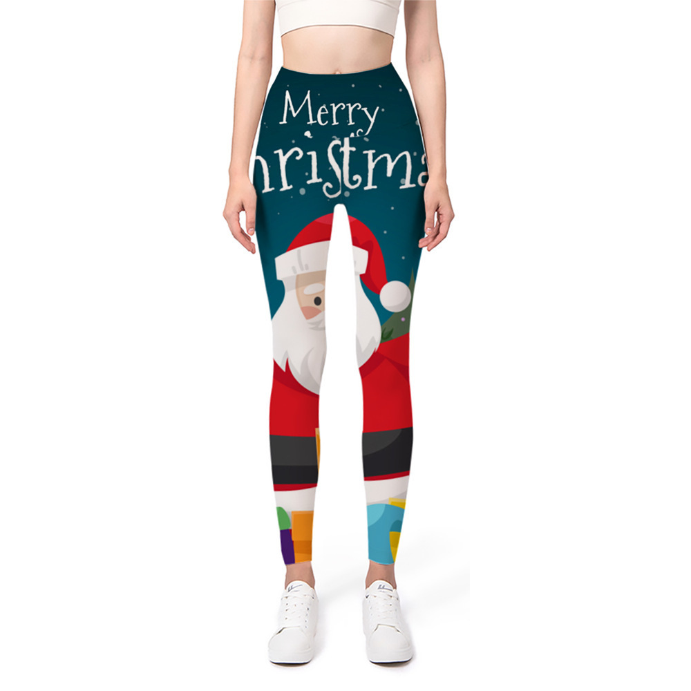 Impresión digital nuevo yoga europeo y americano con base elástica 2024 pantalones de Navidad pantalones de cintura 3D