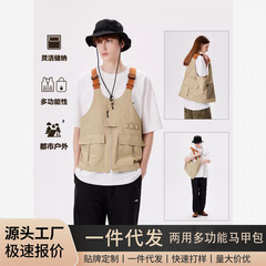 跨境现货美式复古可变单肩挎包多功能两用马甲男女休闲帅气外套潮