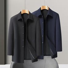 2025年秋季新款男士加肥加大码中长款翻领夹克羊毛呢大衣男风衣