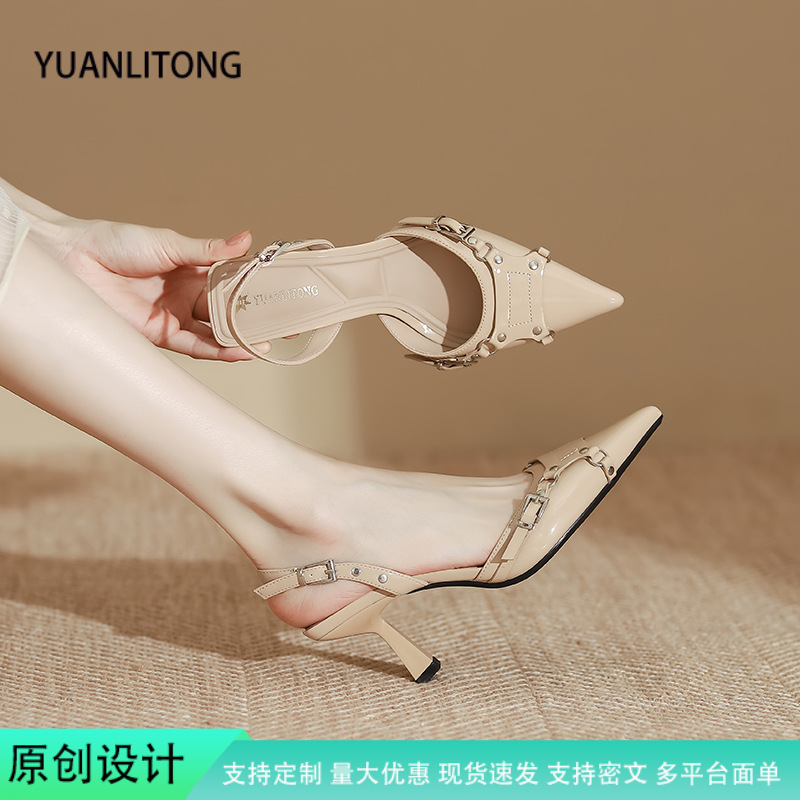 Huizhou Women's Shoes Summer 2026 French-Style High Heels Women's High-End Open-Back Closed-Toe Sandals Women's Side-Open Sandals