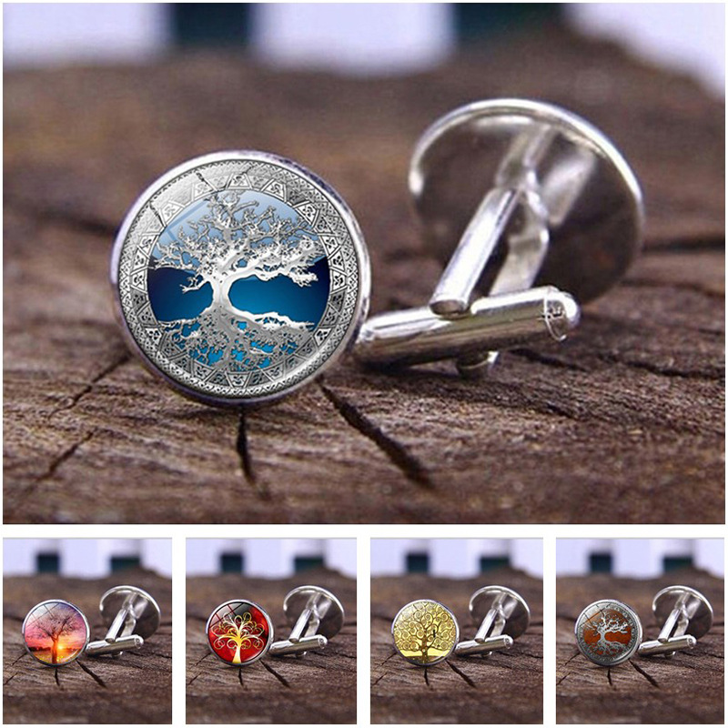 Cross-border new product Tree of Life men's cufflinks fashion accessories silver French shirt cuffs cuff studs buttons wholesale