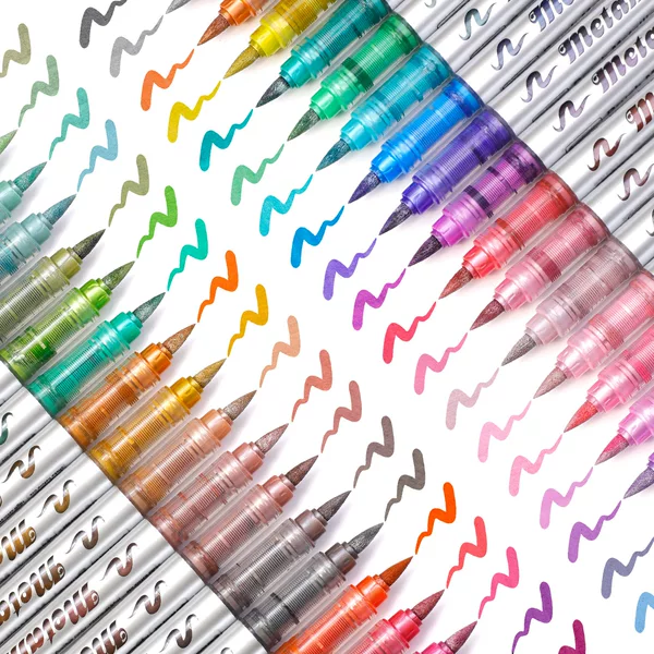 Guangna 8520 Gold and Silver Straight Liquid Metal Soft-Tip Acrylic Marker Pen, 48 Colors, Stackable Color Markers, Paint Pens