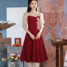 敬酒服新娘小个子春秋酒红色结婚小礼服女订婚回门连衣裙平时可穿
