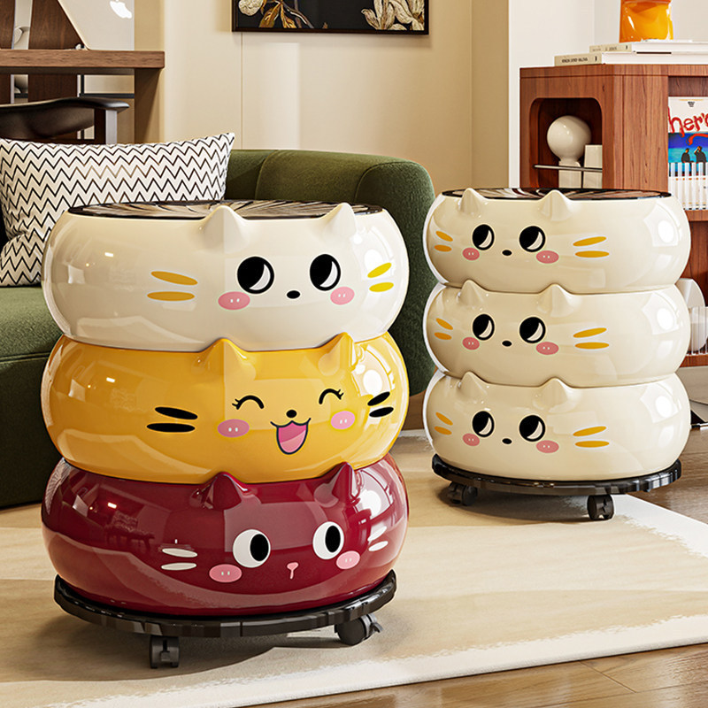 Cartoon Cat Trash Can with Wheels, High Aesthetic Value, Dual-Bin for Home Use, Creative and Cute Waste Bin with Lid for Bedroom and Living Room Cartoon Cat Trash Can with Wheels, High Aesthetic Value, Dual-Bin for Home Use, Creative and Cute Waste Bin with Lid for Bedroom and Living Room