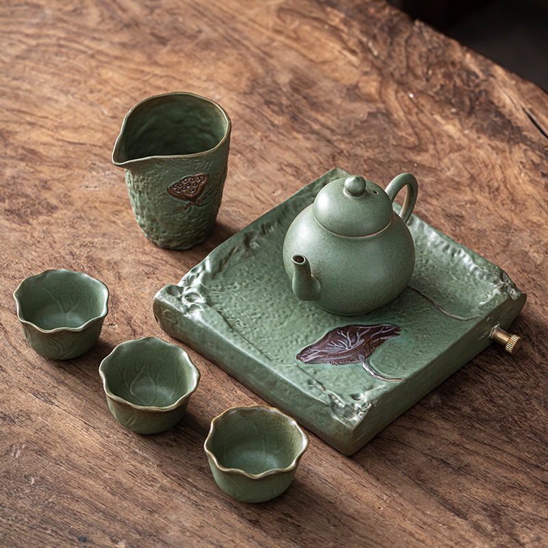 Creativo japonés Kung Fu té juego traje hogar cerámica té taza tetera gres simple viaje portátil una olla tres tazas