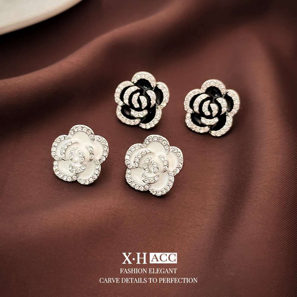 银针镶钻滴油玫瑰花耳钉韩国网红气质时尚轻奢耳环高级感耳饰批发