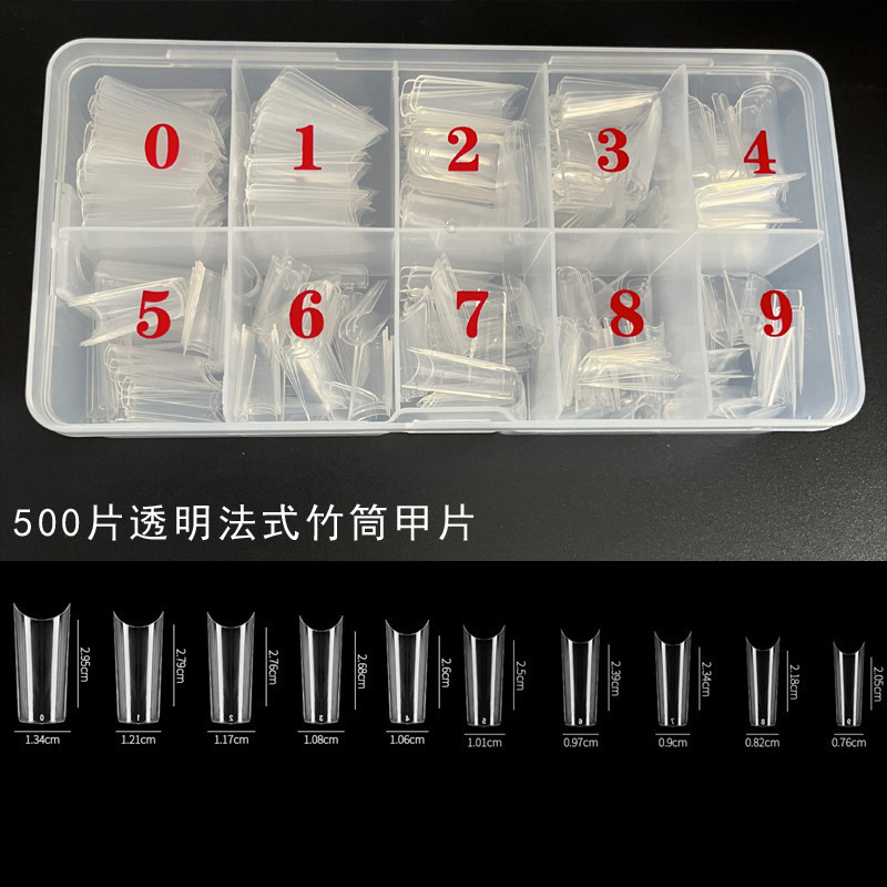 Cross-border nail art 500 pieces boxed transparent French bamboo tube nail piece half stickers full stickers natural fake nail patch