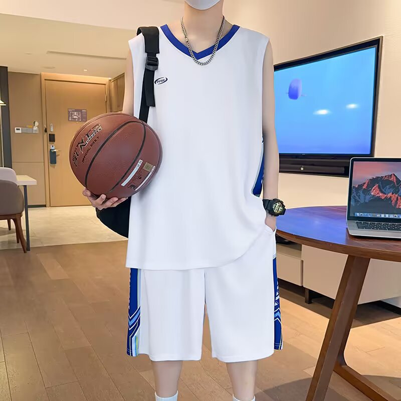 Basketball Sportswear Suit Men's Hong Kong Style Sleeveless Quick-Drying Men's Youth Vest Shorts Two-Piece Set Basketball Sportswear Suit Men's Hong Kong Style Sleeveless Quick-Drying Men's Youth Vest Shorts Two-Piece Set