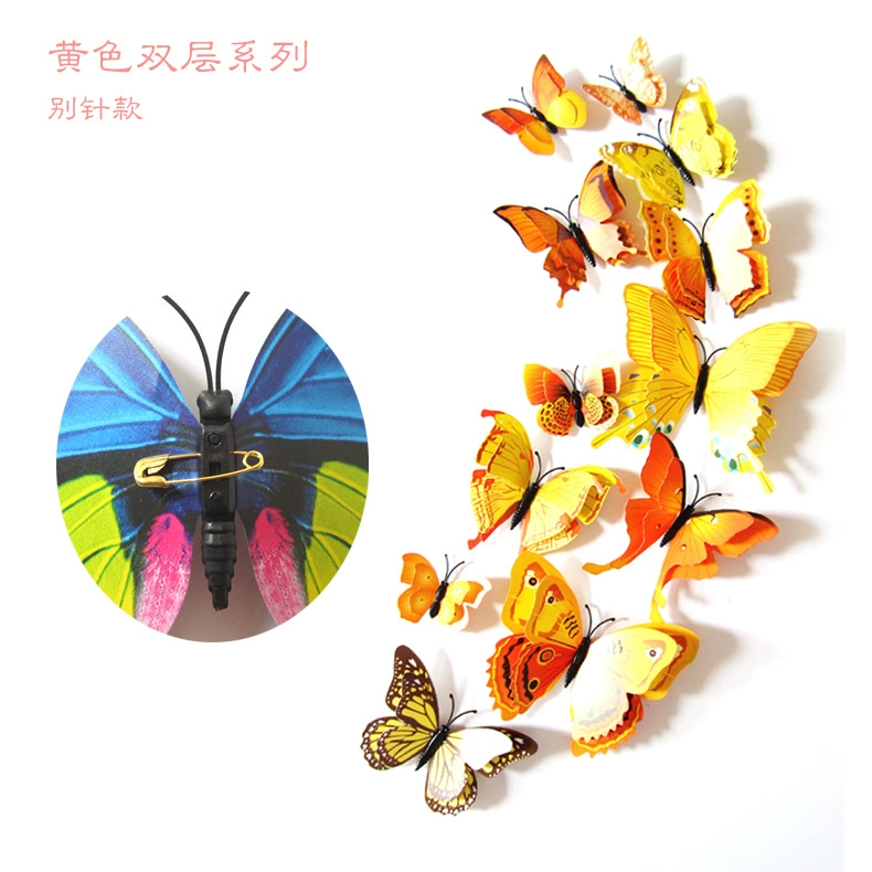 Double-layer creative set with butterfly, decorations, three dimensional fridge magnet on wall, 12 items