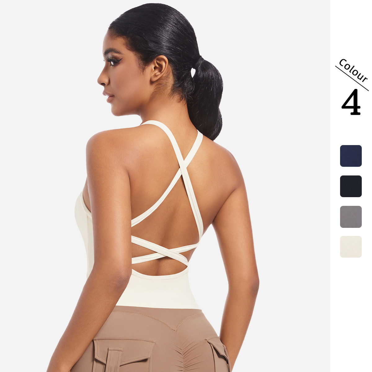 Nuevo transfronterizo de doble cara nylon de color sólido belleza de espalda cruzada ropa interior deportiva para correr fitness yoga chaleco chaqueta mujer