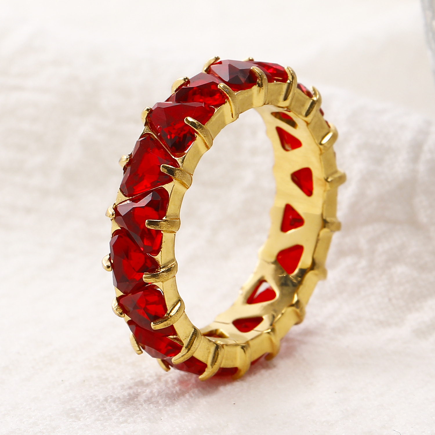Zircon Inlay Material Rings Classification Real Gold Plated Geometric Color Block 304 Stainless Steel Vintage Style Waterproof Non Tarnish Rings