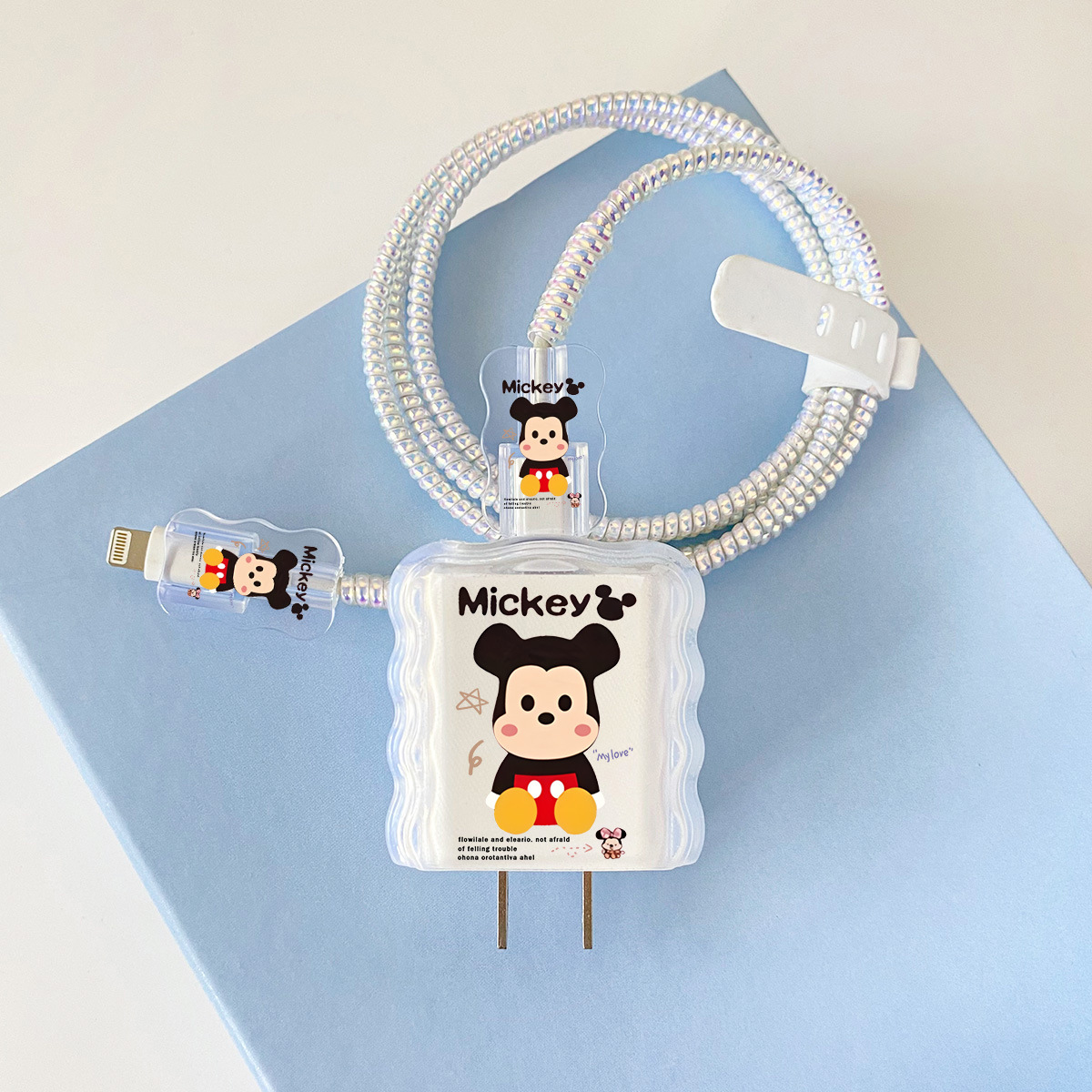 Apple 20w-YT2010 앉아있는 미키 오버레이 헤드기어 + 물결선 클립 + 1m 레이저 흰색 로프 + 흰색 스트랩