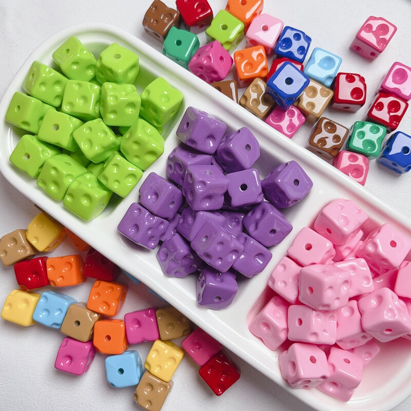 Tiktok popular dopamine paint cheese square large hole beaded diy mobile phone chain material jewelry accessories advanced