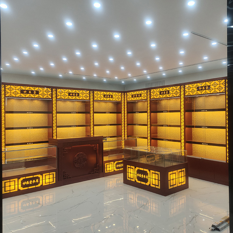 参茸展示柜海参燕窝虫补品药材展柜人参鹿茸陈列柜药店实木架展柜