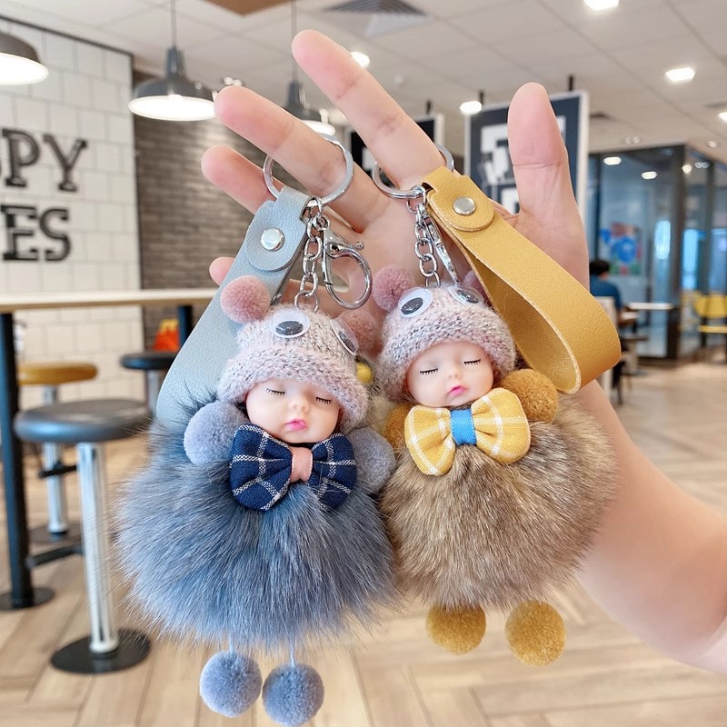 Cute Plush Fox Fur Ball Sleeping Doll Pendant Couple Doll Doll Car Key Mobile Phone Bag Bag Pendant