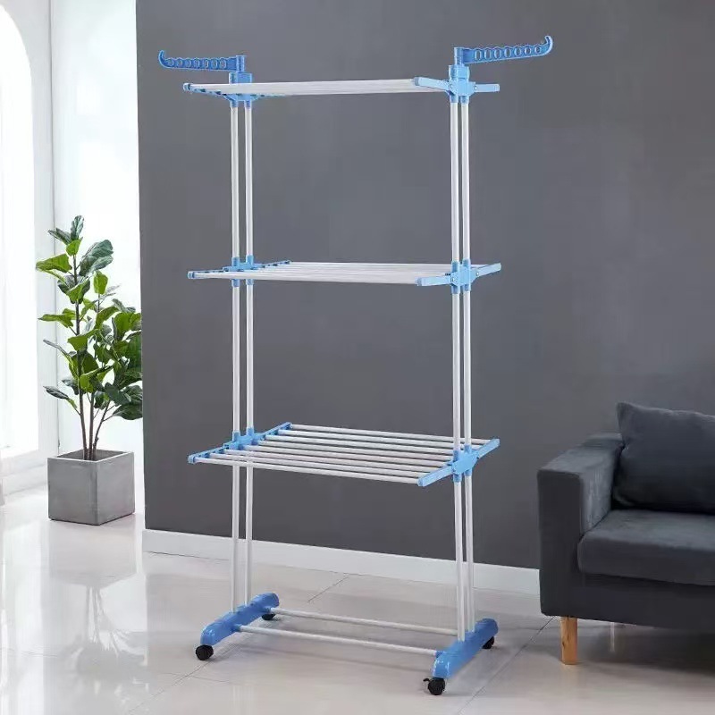 Tendedero plegable en forma de ala Tendedero de piso Tendedero de ropa multifuncional móvil de tres capas Toallero al por mayor