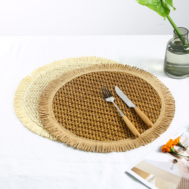 Papir redondo natural ecológico degradable cojín de crochet tejido cojín aislante de calor cojín de taza cojín de papel trillado cojín de paja