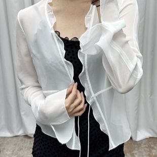 Shenzhen Nanyou Factory 25 Spring and Summer New Style 100 Silk Ruffled Fashion Easiest for Match Lightweight Sunscreen Long Sleeve Cardigan