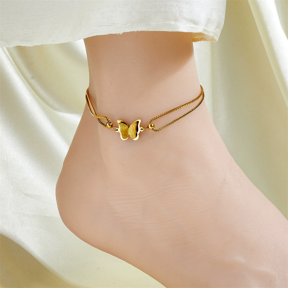 Ankle bracelet, chain, golden fashionable sexy accessory stainless steel, simple and elegant design, light luxury style, internet celebrity, 750 sample gold
