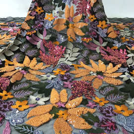 Sequins fabric经典大花满幅亮片绣蕾丝面料非洲花边绣花布JX1298