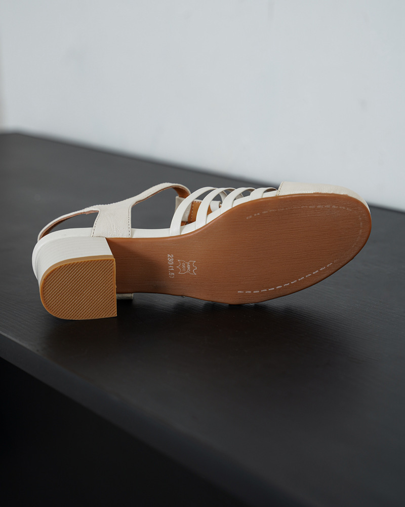 Sandal nữ cổ điển mũi nhọn quai T khóa, gót 5 cm, da cừu mềm — màu trắng ngà chi tiết 18