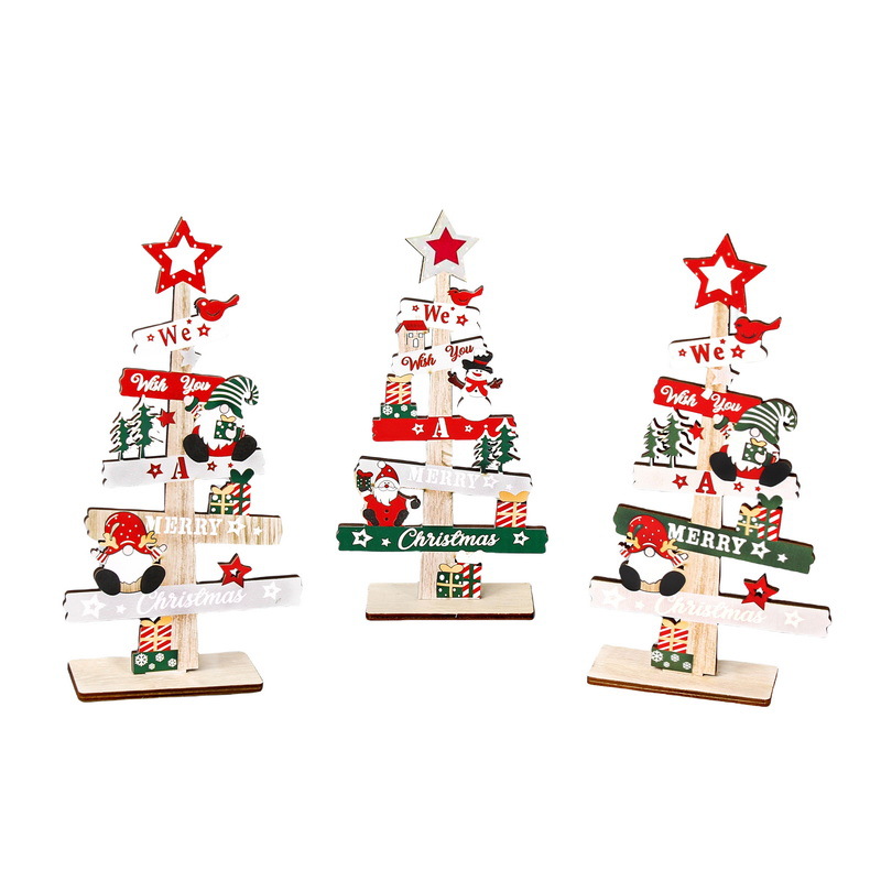 Nuevos productos decoraciones de Navidad mini escritorio de madera pequeña decoración de árbol de Navidad madera decoración de tarjeta de letras inglesas
