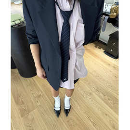 现 2024春夏季新款韩国设计师美式休闲学院风撞色条纹西装领带