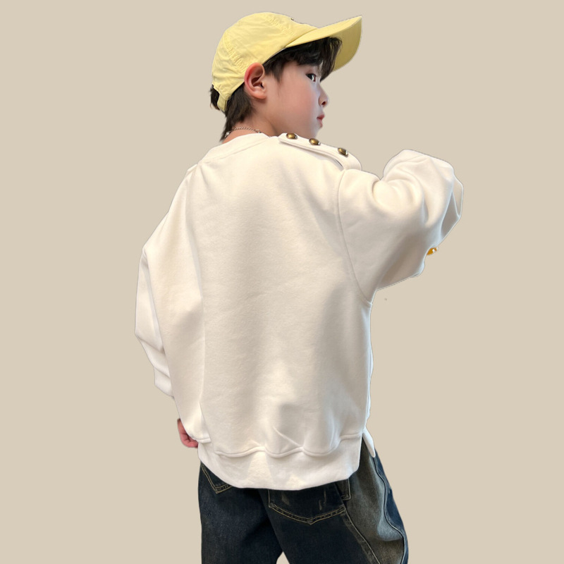 Detské oblečenie, chlapčenské oblečenie, biela mikina, jar a štýly, nové topy 2024, stredná až veľká detská jeseň_voghion.com