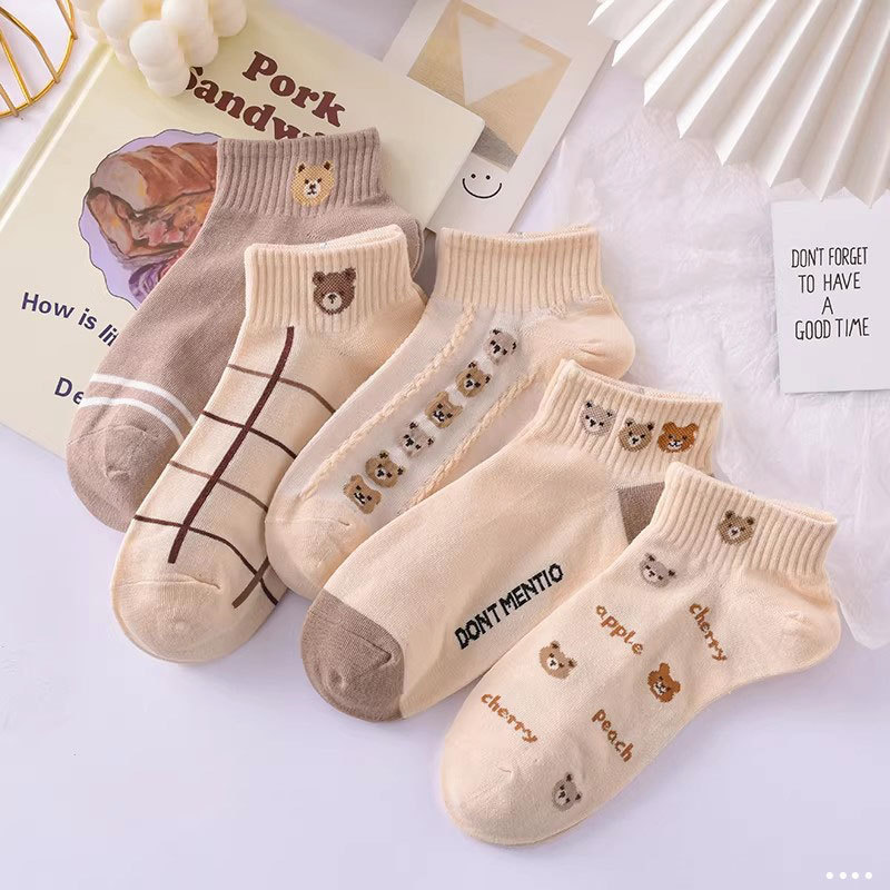 New Cute Bear Japanese-Style Women's Short Socks, Spring and Summer Thin Low-Cut Breathable Anti-Odor Versatile Non-Slip Boat Socks Wholesale