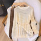 Thin Drawstring Loose Cut Out Knitwear for Women Summer Lazy Style Mid-length Outer Bohemian Blouse Top