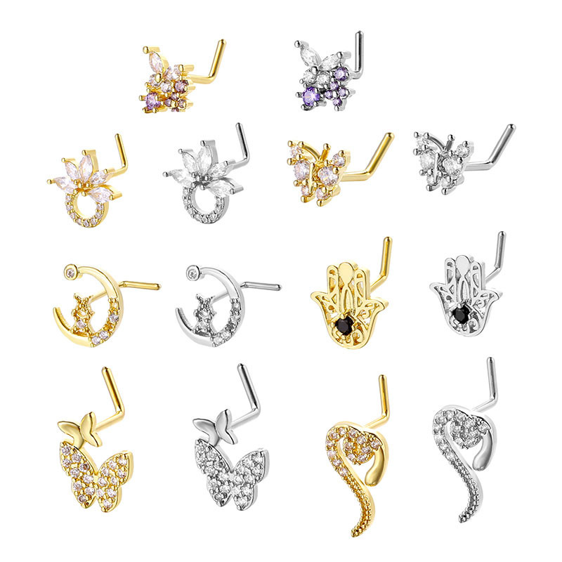 Cross-Border L Rod Stud Micro Stainless Steel Inlaid With Bright Stone Nose Ring 20G Body Piercing Jewelry_voghion.com