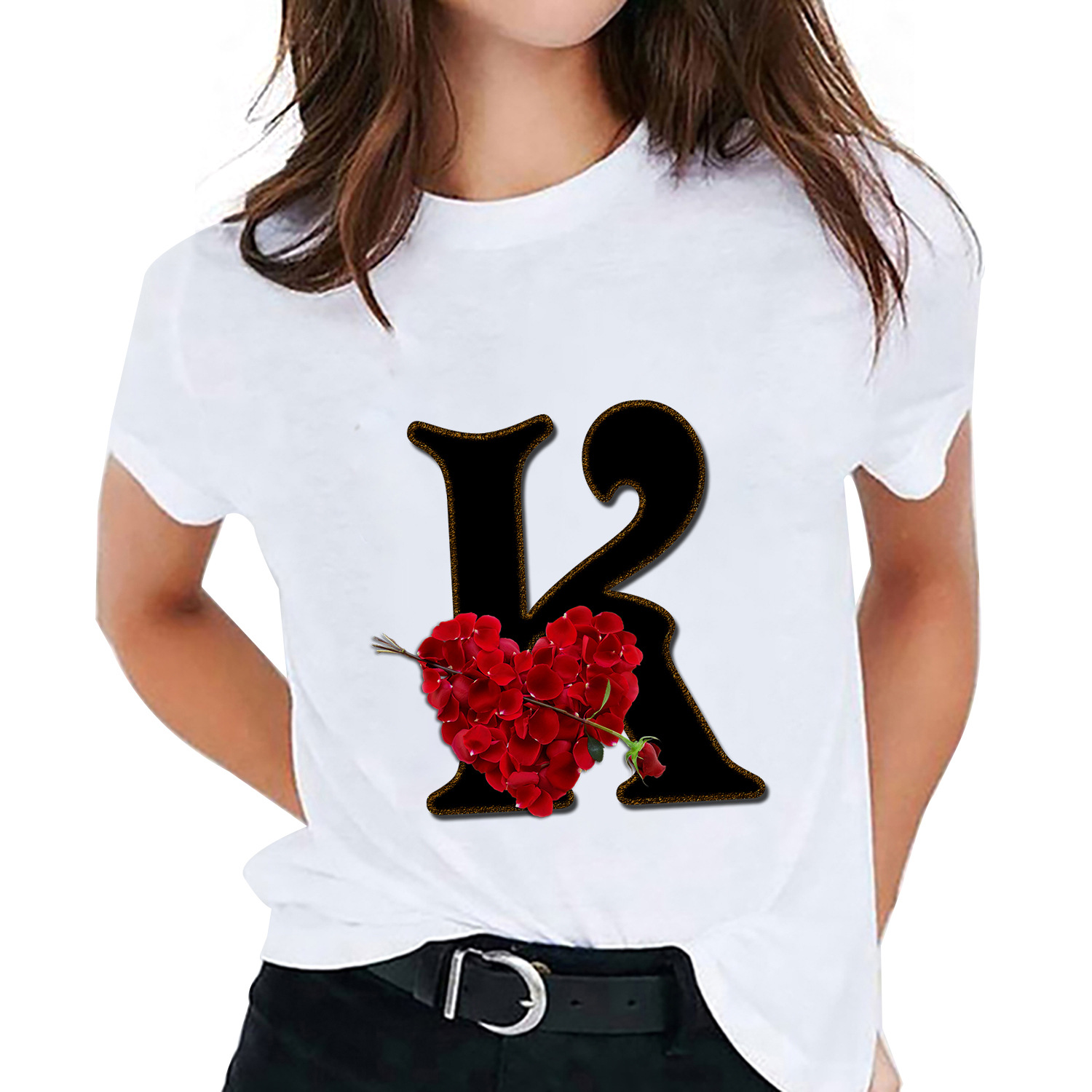 T-shirt Tops Type Wholesale Women'S Fashion Letter Heart Shape Short Sleeve Printing T-Shirts