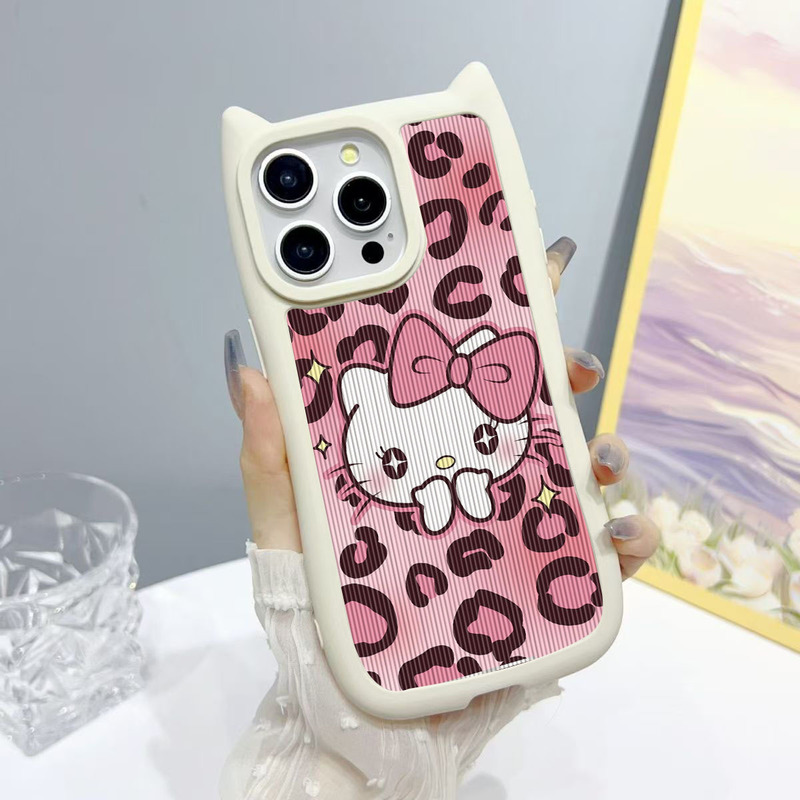 Leopard Print Kt Cat Ear Leather Case Suitable for Apple 17Promax Phone Case Iphone16Pm Protective Cover 15 13 11 Leopard Print Kt Cat Ear Leather Case Suitable for Apple 17Promax Phone Case Iphone16Pm Protective Cover 15 13 11