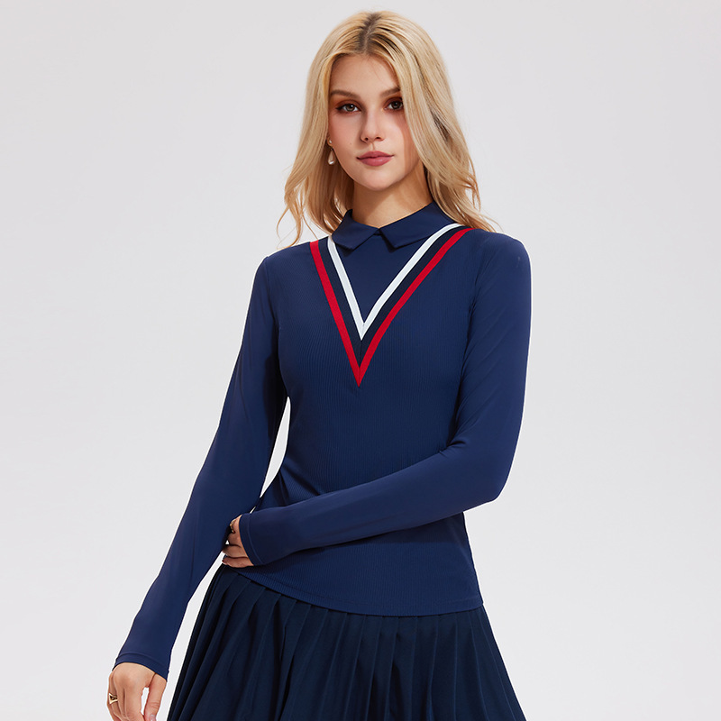 Trajes deportivos de tenis con solapa, mangas largas, falda corta, ejercicio, yoga, golf, tenis de dos piezas.