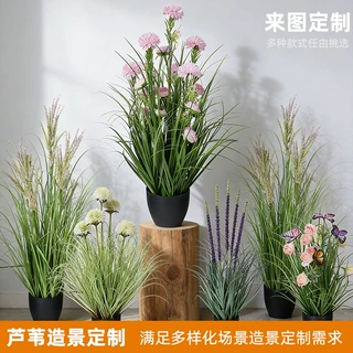 仿真绿植太阳花车前草芦苇植物室内落地盆栽装饰室外景观造景定制