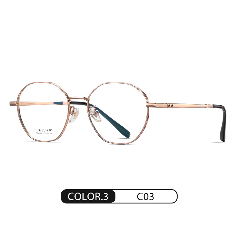 Nuevas gafas de titanio puro de lujo ligero F31105 mujer retro polígono grande espejo plano cara redonda marco de gafas delgado hombre