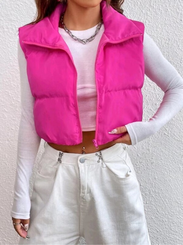 Z 14424 Zipper Vest Puffer Jaet Stand-Up Collar Zip-Up Vest Cross-Border European and American Style