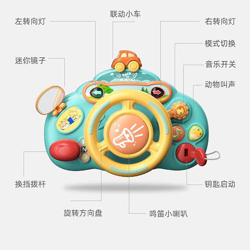 Children's steering wheel co-pilot simulation car baby music early education educational educational toy for boys and girls learning to drive