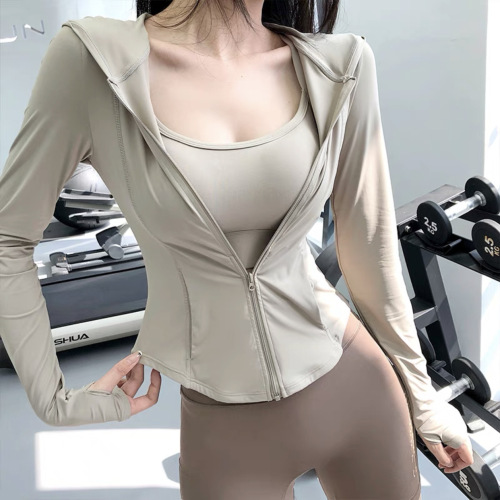Summer Hooded Zipper Yoga Jacket Bare Sensibility Sporty Casual Slimming Top Bodycon UV Protection Suncoat