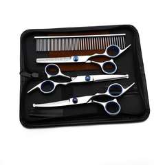 Pet Scissors 6-7 inches Stainless Steel Round Head Safety Curved Straight Dog Grooming Scissors Set Pet Grooming Shears