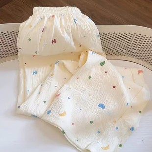 Women's Cloud Cotton Summer Air-Conditioned Long Pants Simple Korean Cartoon Loose Home Mosquito-Proof Pants for Women Can Be Worn Outside