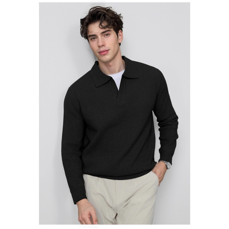 Men's Autumn and Winter Clothing Business V-Neck Knitted Sweater Old Money Style Lapel Wool Sweater Men's Light Casual Versatile