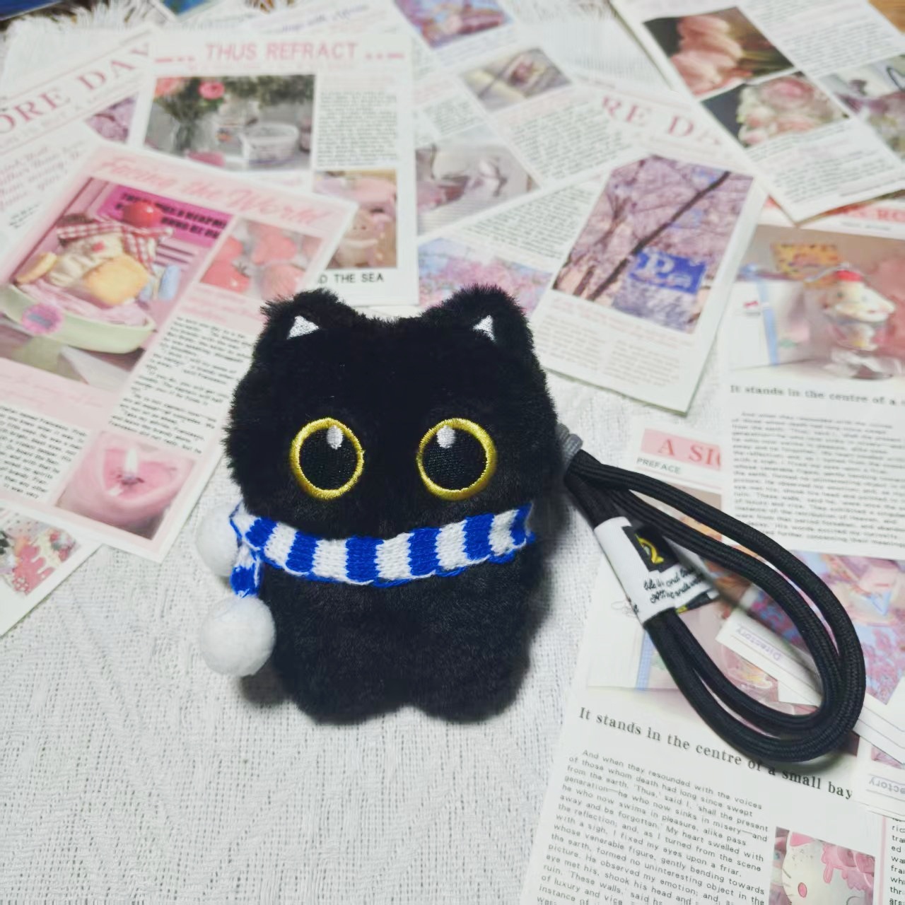 Super lindo pareja gatito peluche muñeca llavero lindo bolso de estudiantes pequeño colgante muñeca de viento para enviar a una amiga