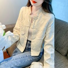 气质高级感短款外套女春秋2025新款爆款国风盘扣长袖上衣秋季女装