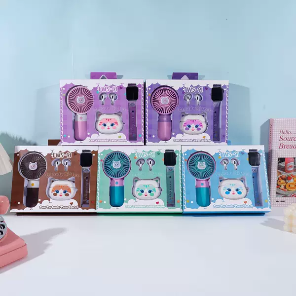 TWS-91 Three-Piece Gift Box Manufacturer, Handheld Mini Fan, Wireless Bluetooth Headset, LED Digital Watch Supply
