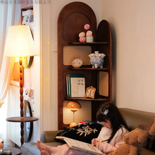 中古风实木款转角柜客厅沙发转角置物架床头边柜子三角拐角落书架