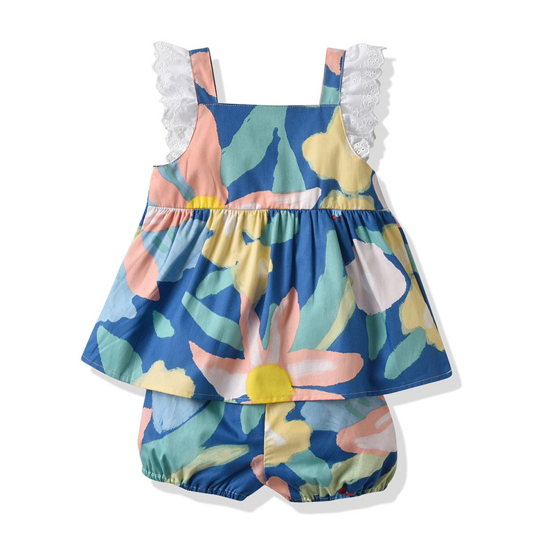 Vestido de princesa pastoral para niñas de comercio exterior 2025 verano nuevo estilo vestido de estampado de tirantes de algodón falda de encaje de moda