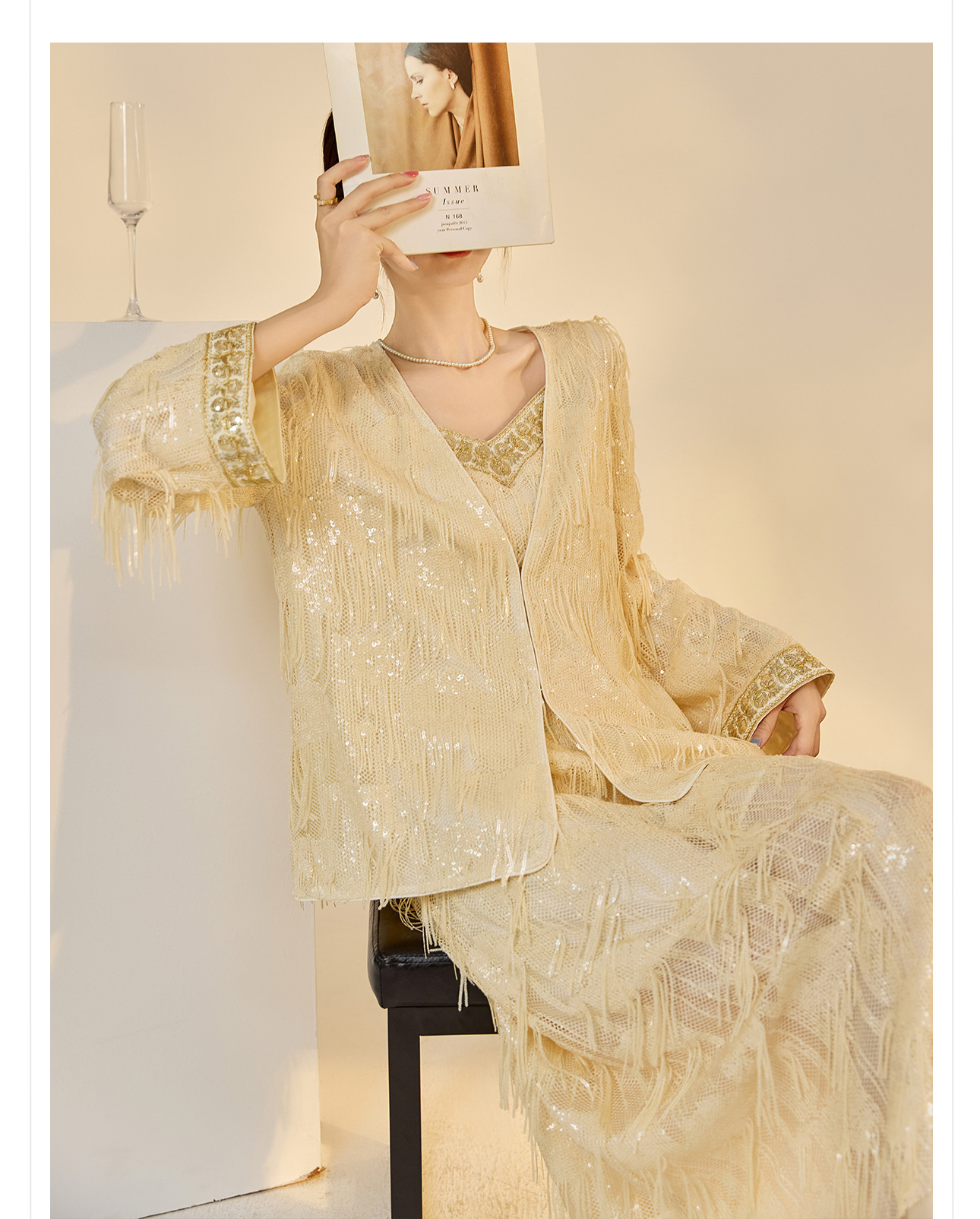 Áo khoác cardigan nữ cổ chữ V thêu tua rua — mơ chi tiết 2