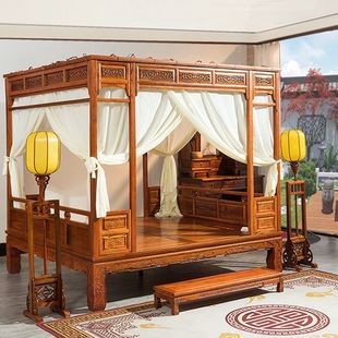 Solid Wood Frame Bed, Antique Old-Fashioned Ming and Qing Carved Household Double Thousand-Step Bed, Chinese Classical Step Bed